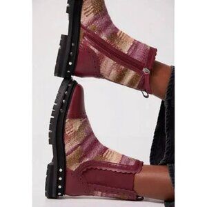Free People Tate Chelsea Boots in a Maroon Combo Size 8 NWT